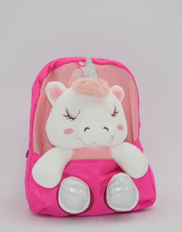 Toddler Kids Backpack - Small and Cute Unicorn Design with Stuffed Animal Holder