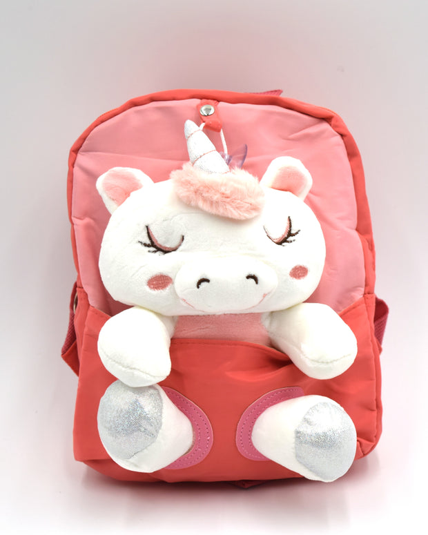 Toddler Kids Backpack - Small and Cute Unicorn Design with Stuffed Animal Holder