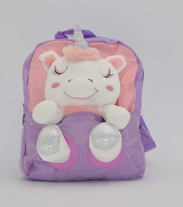 Toddler Kids Backpack - Small and Cute Unicorn Design with Stuffed Animal Holder